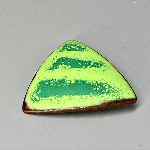 Vintage Enamel Copper Triangle Pin One of a Kind Green Lime & Kelly - Picture 5 of 9